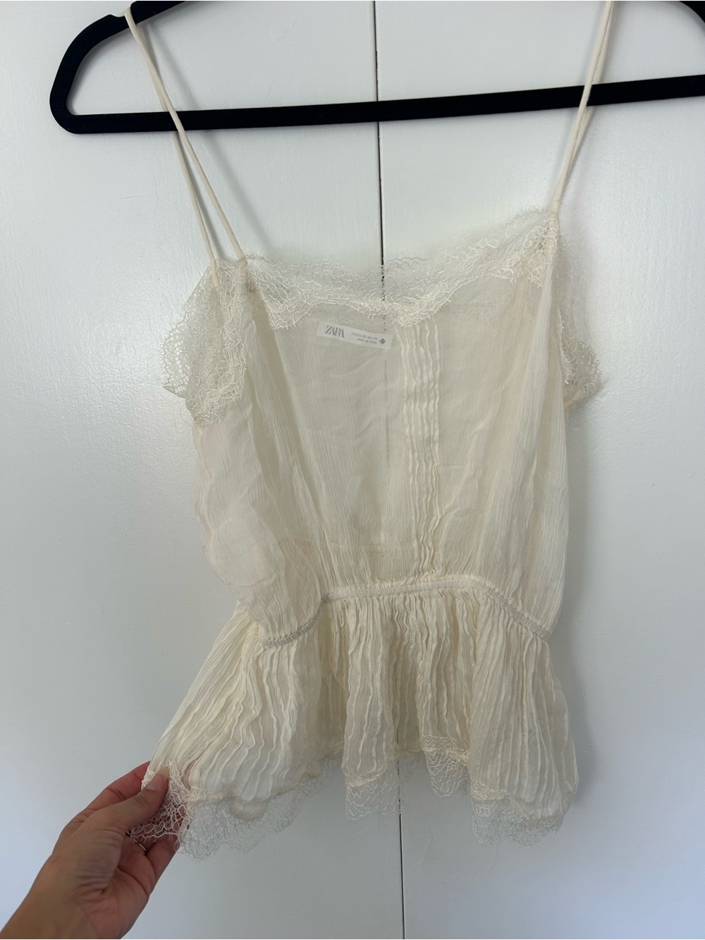 Zara Cream Lace-Trim Peplum Cami